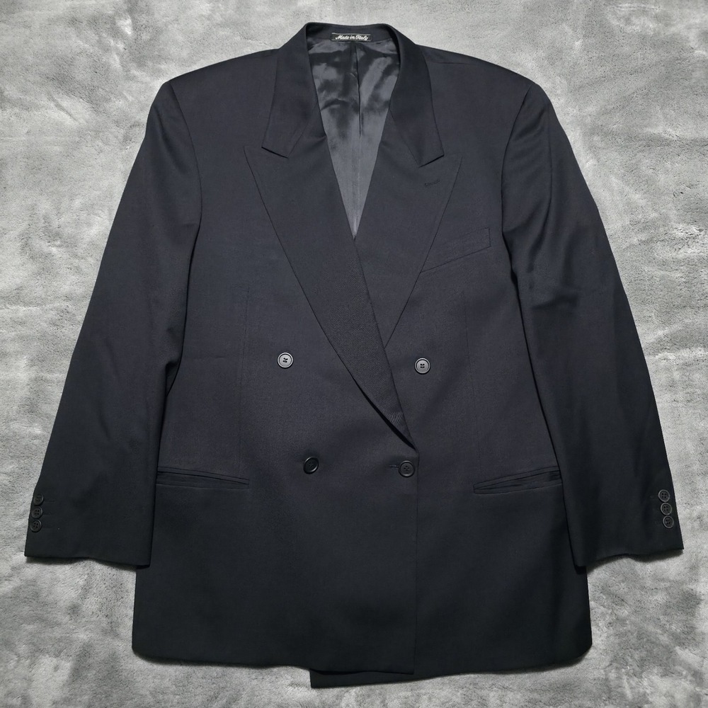 Vintage Giorgio Armani Mens 44R Double Breast Dark Navy Wool Blazer Jacket Italy